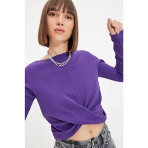 Trendyol Purple Wrapped Waist Detailed Crop Knitted Blouse