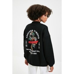 Trendyol Black Oversize Back Printed Knitted Slim Sweatshirt