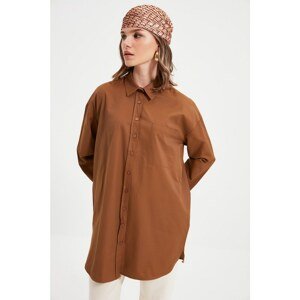 Trendyol Dark Brown Woven Shirt with Pocket and Slit Detail