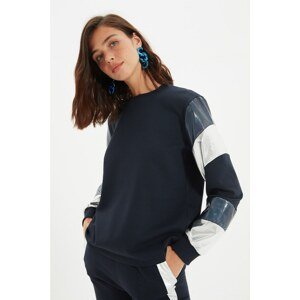 Trendyol Navy Blue Foil Detailed Basic Crew NeckKnitted Sweatshirt