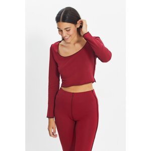 Trendyol Claret Red Crochet Stitched Fitted Knitted Blouse
