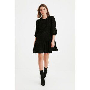 Trendyol Black Petite Balloon Sleeve Fabric Textured Dress