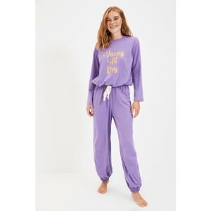 Trendyol Purple Printed Knitted Pajamas Set