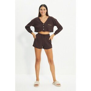 Trendyol Brown Embroidered Camisole Knitted Pajamas Set