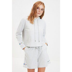 Trendyol Gray Embroidery Detailed Knitted Pajamas Set