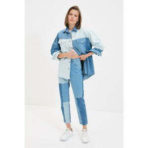 Trendyol Blue Back Printed Pocket Detailed Denim Jacket