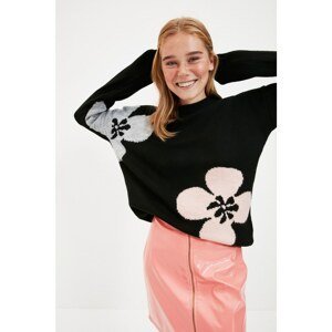 Trendyol Black Floral Jacquard Knitwear Sweater