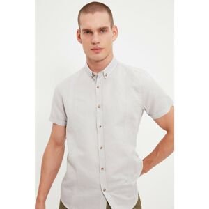 Trendyol Gray Men's Slim Fit Buttoned Collar Linen Cup Short Sleeve Shirt