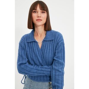 Trendyol Indigo Crop Polo Collar Knitwear Sweater