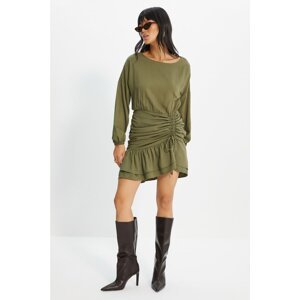 Trendyol Khaki Pleated Ruffle Dress