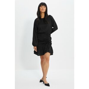 Trendyol Black Pleated Ruffle Dress