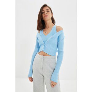 Trendyol Light Blue Buttoned Blouse Cardigan Knitwear Suit