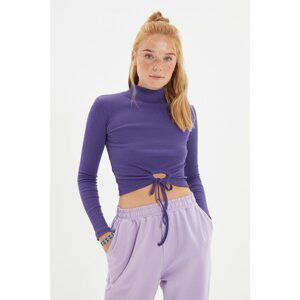 Trendyol Plum Pleated Crop Knitted Blouse