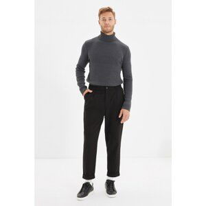 Trendyol Black Men's Baggy Fit High Waist Pleated Crop Hem Trousers