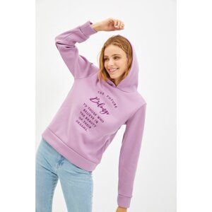 Trendyol Lilac Embroidered Basic Hooded Thick Knitted Sweatshirt