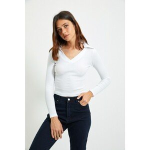 Trendyol Ecru Polo Neck Crop Knitted Blouse