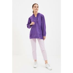 Trendyol Dark Purple Hooded Knitted Sweatshirt