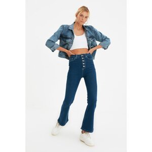 Trendyol Blue Front Button High Waist Crop Flare Jeans