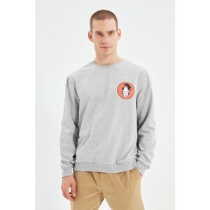 Trendyol Gray Men's Regular Fit Long Sleeve Crew Neck Printed Sweatshirt