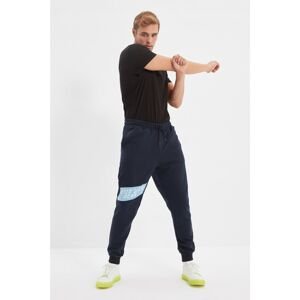 Trendyol Navy Blue Men's Regular Fit Rubber Leg Printed Sweatpants