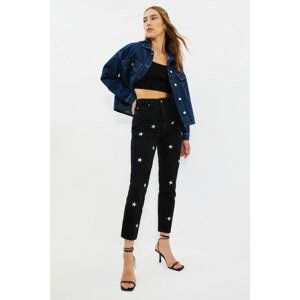 Trendyol Black Star Embroidered High Waist Mom Jeans