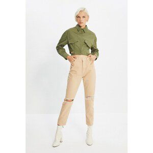 Trendyol Camel Ripped High Waist Mom Jeans