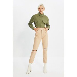 Trendyol Camel Ripped High Waist Mom Jeans