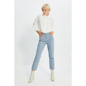 Trendyol Blue Striped High Waist Mom Jeans