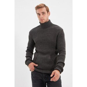 Trendyol Anthracite Men Regular Fit Turtleneck Kangaroo Pocket Knitwear Sweater