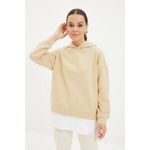 Trendyol Beige Hooded Bottom T-Shirt Pull-out Knitted Sweatshirt