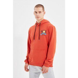 Trendyol Orange Men Regular Fit Hoodie Printed Sweatshirt