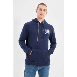 Trendyol Navy Men Regular Fit Hoodie Printed Sweatshirt