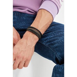 Trendyol Black-Grey Men's 2-Pack Genuine Leather Combined Bracelet