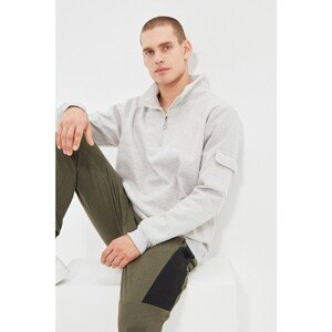 Trendyol Gray Men Regular Fit Zipper Stand Up Collar Long Sleeved Kangaroo Pocket Sweatshirt