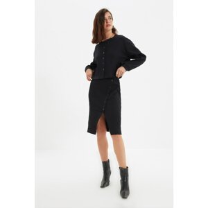 Trendyol Black Button Detailed Pencil Knitted Skirt