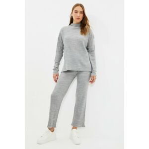 Trendyol Gray Slit And Button Detailed Sweater Pants Knitwear Bottom-Top Set