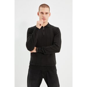 Trendyol Men's Black Slim Fit Zippered Polo Neck Cotton Knitwear Sweater