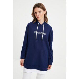 Trendyol Navy Blue Hooded Knitted Sweatshirt