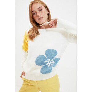 Trendyol Ecru Floral Jacquard Knitwear Sweater