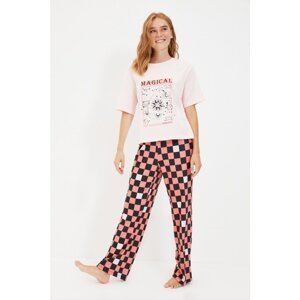 Trendyol Pink Print Detailed Knitted Pajamas Set