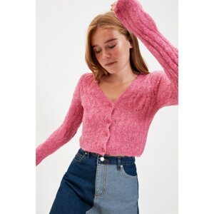 Trendyol Pink Openwork Crop Knitwear Cardigan