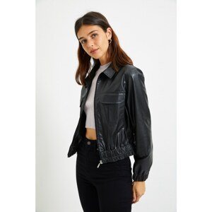 Trendyol Black Faux Leather Jacket with Pockets
