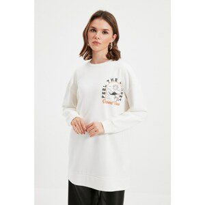 Trendyol Ecru Printed Knitted Sweatshirt