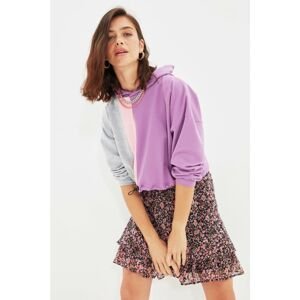 Trendyol Lilac Color Block Stopper Knitted Sweatshirt