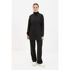 Trendyol Black Stand-Up Collar Knitted Tracksuit Set