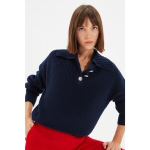 Trendyol Navy Blue Collar Detailed Knitwear Sweater