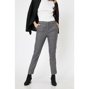 Koton Women's Gray Normal Waist Casual Fit Checkered Trousers