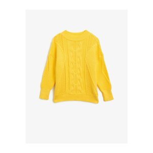 Koton Girl's Yellow Cotton Crew Neck Long Sleeve Sweater