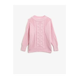 Koton Girl's Pink Cotton Crew Neck Long Sleeve Sweater