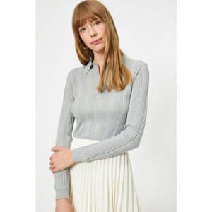 Koton Polo Neck Silvery Knitted Detailed Long Sleeve Knitwear Sweater